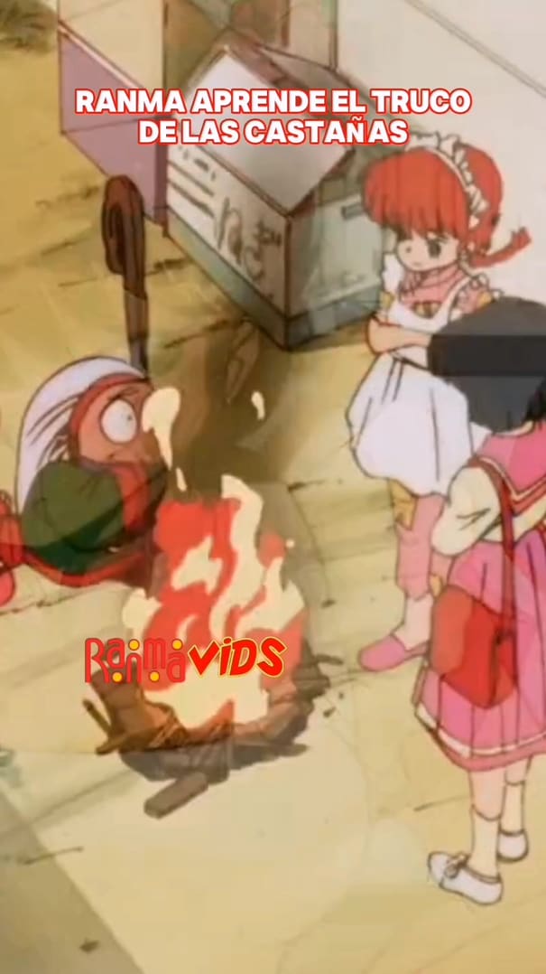 TikTok de @ranmavids: Las castañas — la escena más recordada del entrenamiento de Ranma. Cologne le enseña Kachū Tenshin Amaguriken.